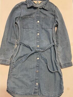 H&M Light Blue little Girls Denim Button down  Dress little Girls Size 8-9